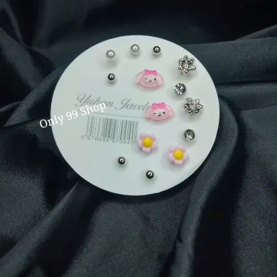 Vintage Flower Pearl Stud Earrings Set